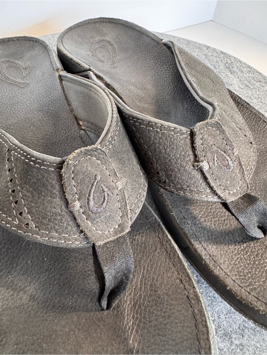 Olukai Leather Nui-M Men’s Flip Flops Sandals 12 Black